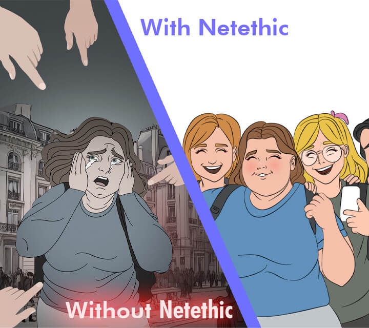 Comic: with and without Netethic against fat shaming
